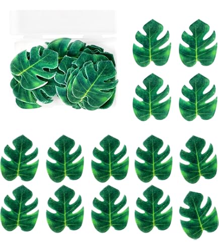Lot de 36 décorations de gâteau hawaïennes avec feuilles de palmier et fleurs d'été pour décoration de gâteau d'anniversaire sur le thème de l'été (rose orange