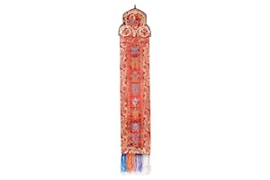 Bermoni Tibetan Silk Brocade Wall Hanging With 8 Auspicious Lucky Symbols(FH-WH-1036RED)