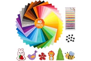 JUNUNDJING Filz 40 Farben bastelfilz, Filz zum Basteln 20X15CM, Bunter Filzstoff, DIY Filzplatten, Felt Fabric Filzrolle, Filzen für Kinder, Kinder Vliesstoff Stoff Filzplatten, mit 11 Bastelfilz Zubehör