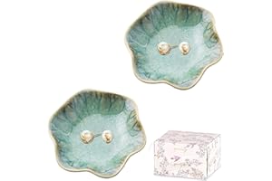 TUILFUL Trinket Dish for Women – 2pcs Gift for Her, Mum, Girl Sea Green Ceramic Jewelry Ring Holder Trays, Aesthetic Room Decor, Cute Bedroom Accessories, Friendship, Birthday, Christmas, Housewarming