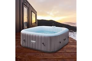 Arebos Spa hidromasaje 2400W | Piscina exterior | para 6 personas 185x185cm | 130 chorros de masaje | 910 L con calefacción | Función de inflado pulsando un botón | Incl. cubierta | Bubble Spa & Welln