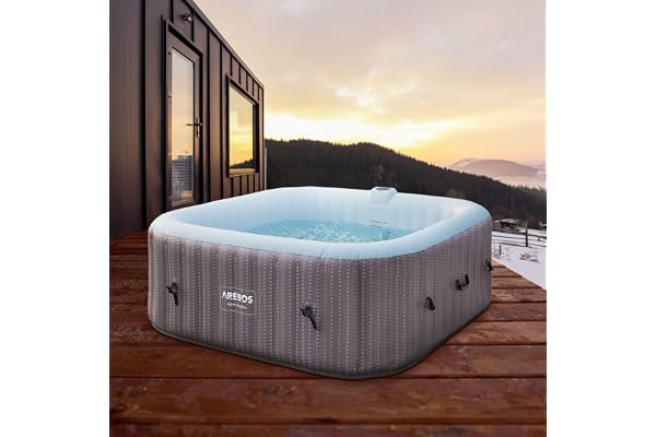 Arebos Spa Gonflable 2400W | Piscine d'extérieur | pour 6 Personnes 185x185cm | 130 Buses de Massage | 910 L avec Chauffage | Gonflage par Bouton-Poussoir | Couverture Incluse