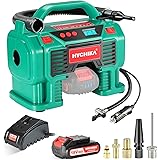 Luftkompressor 18V, HYCHIKA Auto Luftpumpe Max 11 bar mit 2.0A Li-Akku, Reifenpumpe mit LCD Display, LED Licht, automatische 