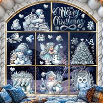 Vetrofanie Natalizie per Finestre, Adesivi Finestra Natalizi Riutilizzabili Pupazzo Fiocco di Neve Stickers Bianche Grandi, Natale Decorazioni PVC Wallpaper Murali per Vetrine Negozio Vetro Porte