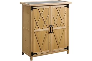 Outsunny Abri de Jardin Armoire de Jardin extérieur sur Pied dim. 75L x 40l x 90H cm 3 étagères 2 Portes Toit en tôle galvanisé étanche Bois Sapin Jaune