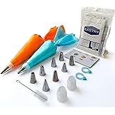 EXSTRY Reusable Piping Bags and Nozzles Set - 15 Pcs Baking Kit Including 2 Reusable Bags, 8 Nozzles, 2 Couplers, Cleaning Br