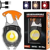 KLIFFOO Keychain LED Flashlights, Rechargeable Flashlight Torch 7 Light Modes with Lighter,Whistles,Screwdriver,Bottle Opener