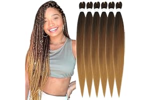 Xusuperb Pre Stretched Braiding Haare Ombre Brown 26 Zoll Easy Braids Extensions Schwarz Braun Blond Kanekalon Kunsthaar zum Einflechten 6 Packs Soft Yaki-Textur Zöpfe Haarverlängerungen(T1B/30/27#)