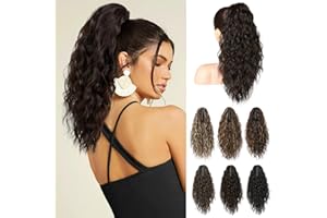 BRIKABIA Ponytail Extension Pferdeschwanzverlängerung Haarteil mit Klammer, Lange, Gewellte, Lockige Pferdeschwanz Haarteil Clip in Haarverlängerung für Frauen, dunkelbraun