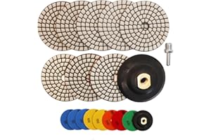 HIGHDRIL Disque de Polissage Diamant - 8PCS (#50x3/#100x2/#200/#400/#800) 100MM avec Support en Caoutchouc + Adaptateur M14 pour Granit Pierre Marbre Kit de Polissage pour Perceuse Meuleuse Polisseuse