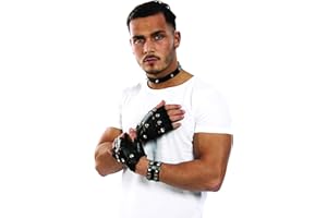 P'tit Clown - 18430 - Guanti Punk - Ecopelle - Nero - Perfetto per completare l'outfit gotico - Accessorio per travestimento Carnevale, Halloween, Cosplay