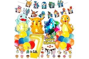 SENCANGXUN Kindergeburtstag deko luftballons 7. poke geburtstag,geburtstagsdeko jungen 7 jahr, Happy Birthday Dekoration Banner Karikatur poke Luftballons deko,Kinder Geburtstag Elfenballon Dekoration