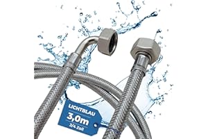 Lichtblau Manguera de entrada de acero inoxidable resistente a dobleces, 3,0 m, conexión de 3/4 pulgadas, lavadora y lavavajillas, manguera blindada angular/recta, incluye junta, uso universal