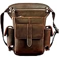 Le'aokuu Men's Leather Messenger Shoulder Sport Cycling Waist Bag Drop Leg Bag 211-1, 211-1 A3 Black, men