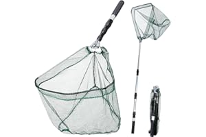 YOLOUP Épuisette de Pêche Pliable, Épuisette de Pêche avec Filet de Pêche Pliable, Épuisette Triangulaire avec Manche télescopique en 3 Section pour Attraper Carpe Truite Crevette Étang Bassin Poisson