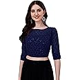 Pujia Mills Womens Readymade Fancy Sifli Work Half Sleeve Saree Blouse.