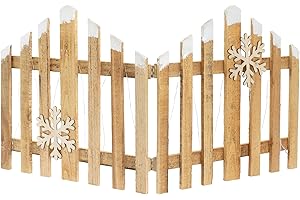 ECD Germany Mini Clôture Sapin de Noël en Bois, 77 x 38 cm, avec LED Blanc Chaud, Barrière Décorative d'Hiver, Illumination Festive, 2 Flocons de Neige inclus, Alimentation par Piles avec Minuterie