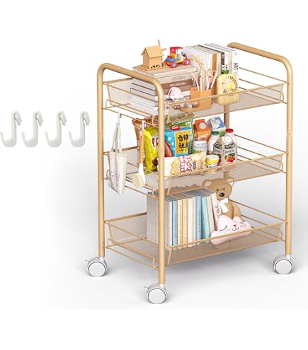 Carrello Portaoggetti Da Cucina A 5 Ripiani Con Ruote: Metallo E Legno, 4 Cestini Estraibili, Per Frutta, Verdura, Dispensa, Marrone-Nero, 87x41.5x32.6 Cm - 3