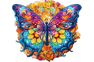 CHARMIBLE Wooden Puzzles for Adults, 300pcs Mandala Butterfly Wooden Jigsaw Puzzles for Adults, Unique Animal Shape Puzzles with Box, 40x35.8cm Wooden Puzzle for Family Game and Birthday Gifts