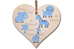 The Plum Penguin Handmade Wooden Hanging Heart Plaque Gift Be Brave Dream Big Be Yourself And Stand Tall new baby present new parents blue safari animals nursery wall decoration