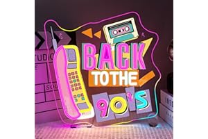 SIGNSHIP Back To The 90's Neon Led,Rétro Lettre Lumineuse Dimmable pour Décoration,Fête Années 90 Neon Mural,Néon Led pour Bar,Salle d'Arcade Rétro,Magasin Vintage,Anniversaire