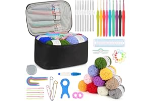 ‎AEELIKE Aeelike 64 Stück Häkelnadel Set Schwarz Häkelset für Anfänger, Bunte Häkelnadeln mit Weichem Griff für Häkelgarn und wolle, 0,6 mm - 6,0 mm Ergonomische Häkelnadeln Set mit Häkeltasche, Zubehör