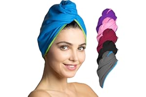 Fit-Flip Capelli Microfibra Urbana - Assorbente E Asciugatura Rapida - Speciale Turbante Asciugamano E Asciugamano per Capelli (11 - Blu con Cucitura Verde - 1 Pezzo)