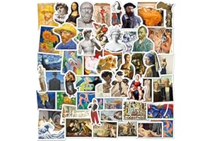 BIMANI 50PCS Pinturas Famosas y Esculturas Pegatinas de Arte, Western Retro Van Gogh Pintura al Óleo Estilo Pegatina, Artista Calcomanías paraTeléfono, portátil, monopatín