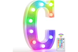 VIMLITS Colorful Light Up Letters, Glitter LED Letter Lights 18 Color Changing Shiny Alphabet Sign Gifts for Girls Women Party Birthday Decorations Remote Night Light Christmas Valentine Wall Table Decor - C