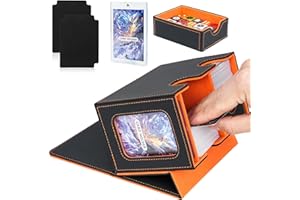 JAMIUKRO Card Deck Box für MTG Commander, TCG-Kartenbox, PU Leder Magnetic Sammelkarten Aufbewahrungsbox, für 150 doppelärmelige Karten, Schwarz & Orange