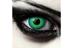 DESIGNLENSES, Gift- grüne farbige Kontaktlinsen mit Stärke, 1 Paar (2 Stück), für Halloween Karneval Joker Kostüm, weiche Monatslinsen Farblinsen, "Green Elfe" -3,50