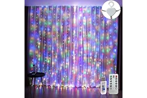 Augone Curtain Fairy Lights Waterproof，3m×3m 300LED String Lights for Bedroom with 8 Modes Remote Control Timer，USB Fairy Lights for Garden, Party, Wedding Decorations（Multi-Colored）