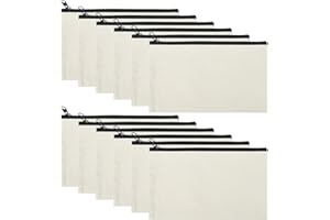 AUXSOUL 12 Pcs Canvas Makeup Bags, Blank Canvas Bags with Zipper Canvas Pencil Case Pouch Bags DIY Craft Cosmetic Bags Pencil Case for Women Girls Students