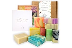 CABRERIZO SOAP 9 jabones para regalar Estuche - Caja de madera con Jabones Artesanales de Aceite de Oliva, 9 pastillas jabon facial - Jabon natural pastilla, Pastillas de Jabón Cara y cuerpo - 9x80 g.