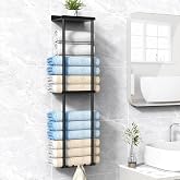MOUGIGI Wall Mounted Towel Rack - Space-Saving Bathroom Organizer With Shelves & Hooks For Towels, Blankets, RV & Hotel Use