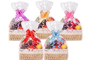 HUICLOUD 20Pcs Large Cellophane Wrap for Hampers, 60 x 40cm Clear Cellophane Wrap Bags with Pull Bows,Resealable Basket Gift Bag for Hamper Making Christmas Easter Valentine's Day Presents Packaging