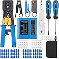 GITRU Crimp Tool Kit Cat5 Cat5e Cat6 RJ45 Crimping Tool, 50PCS RJ45 Cat6 Pass Through Connectors, 50PCS Covers, Network Cable Tester, Wire Punch Down Cutter(Blue)