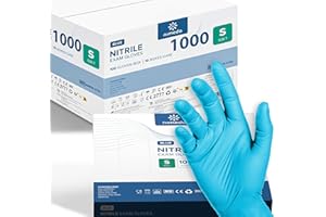 Kemes Lot de 1000 gants jetables en nitrile sans latex sans poudre, Nitrile, Tailles S (Taille S, bleu clair, 1000 pièces)