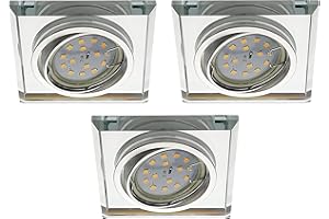 ‎TRANGO Trango 3er Pack Design LED Einbaustrahler 6729S-03B-AK Einbauleuchte, Deckenstrahler aus Kristall-Glas & Aluminium incl. 3x 3 Watt GU10 LED Leuchtmittel Deckenspots I Downlight I Bad Deckenleuchte