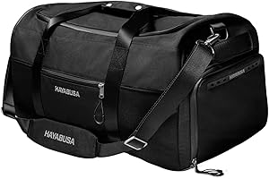 Hayabusa Airstream Athletic - Bolsa de gimnasio para mujeres y hombres, color negro, bolsa de lona de 50 l, 7 bolsillos con cremallera, buena para viajes, boxeo, MMA, BJJ, kickboxing, Muay Thai, lucha