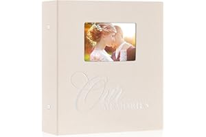 Lanpn Album Photo 10x15 600 Pochette, OURMEMORIES Grand Format Lin avec fenêtre Tissu Album pour Horizontal Vertical Photos (Beige)