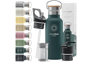 BEMAXX Stainless Steel Water Bottle with Straw, Infuser & 3 Lids: 1 & 0,5L Leak-Proof Vacuum Insulated ACTIVE FLASK Drinking Bottles Hot Cold: Double Walled Outdoor Drink Thermo Mug Tea Coffee Sport Gym Bike