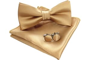 JEMYGINS Noeud Papillon Homme Réglable Couleur Unie Plusieurs Couleurs Disponibles en Soie et Boutons de Manchette et Carré de poche Ensemble Compris Boîte