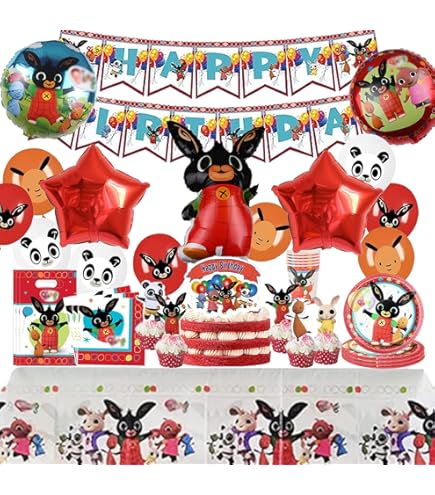 Kit Festa Compleanno Bunny - Decorazioni Per 10 Persone, Con Tovaglia, Palloncini E Stoviglie - Foto 4