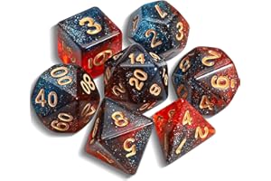 QMAY DND Dice Polyedrisches Würfel Set - 7 Stück für Dungeon und Dragons MTG RPG D&D D20, D12, D10, D%, D8, D6, D4 (Blau gemischtes Rot + Glitzer)