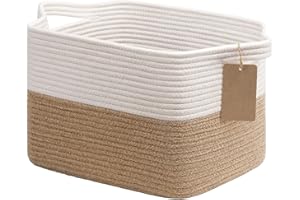 TIMEYARD Aufbewahrungskorb, Jute Korb, Aufbewahrungskorb Klein, Körbe Aufbewahrung, Organizer Körbe, Baumwolle Korb für Regal, Bad,Wohnzimmer, Kinderzimmer, Badzimmer, 34x28x24cm, Jute & Weiß