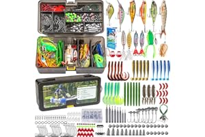 THKFISH Kit de leurres de pêche, kit d'équipement de pêche au bar pour eau douce et salée avec matériel inclus Appâts de surface, appâts spinners, grenouille, crochets/poids Accessoires Cadeau pour