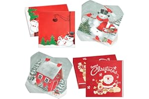 Nezyo 80 Pcs Christmas Napkins Disposable Snowman Santa Claus Pattern Serviettes Xmas Tree Party Tissue Paper Cocktail for Table Decoration Dinner, 13 x Inch, 4 Styles