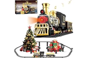 UFULMN Electric Train Set with 3D Elevated Tracks Music, Locomotive Passenger Carriages, Lights & Quiet Mode Christmas Train for Kids Birthday Gift Holiday Toy for Boys Girls 3 4 5 6 7