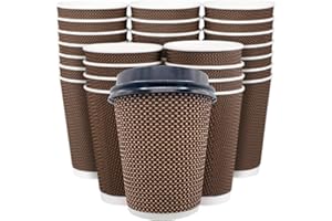 Erreke 50 tasses à café avec couvercles, tasses en papier réutilisables avec triple paroi pour la durabilité et la protection, 240 ml 8 oz, 50 pcs.